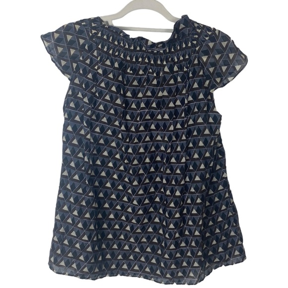 Twinkle by Wenlan by Anthropologie flutter blouse silk geometric print ruffle 4 - Picture 5 of 10